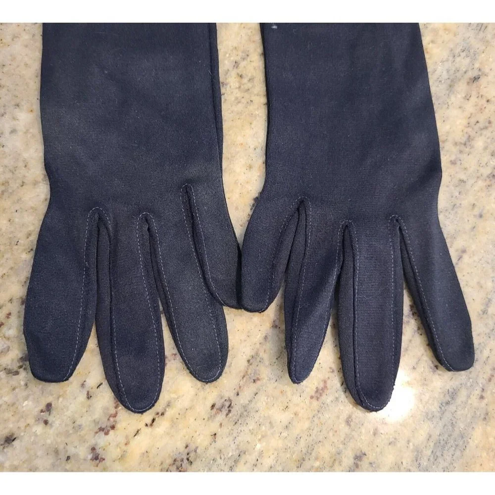 Vintage Size Small Black Stretch Formal Gloves Zig zag Stitch. 12
